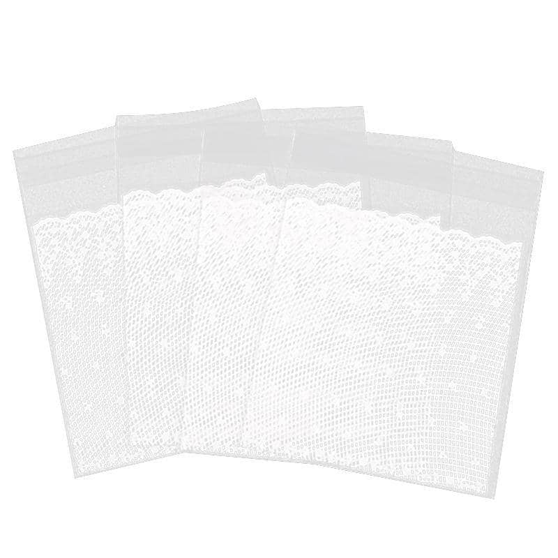 Clear Self-Adhesive Cookie Bags with Lace Print - 10 x 10 cm Plus 3 cm