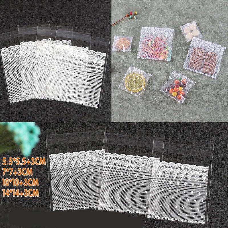Clear Self-Adhesive Cookie Bags with Lace Print - 7 x 7 cm Plus 3 cm - view 2