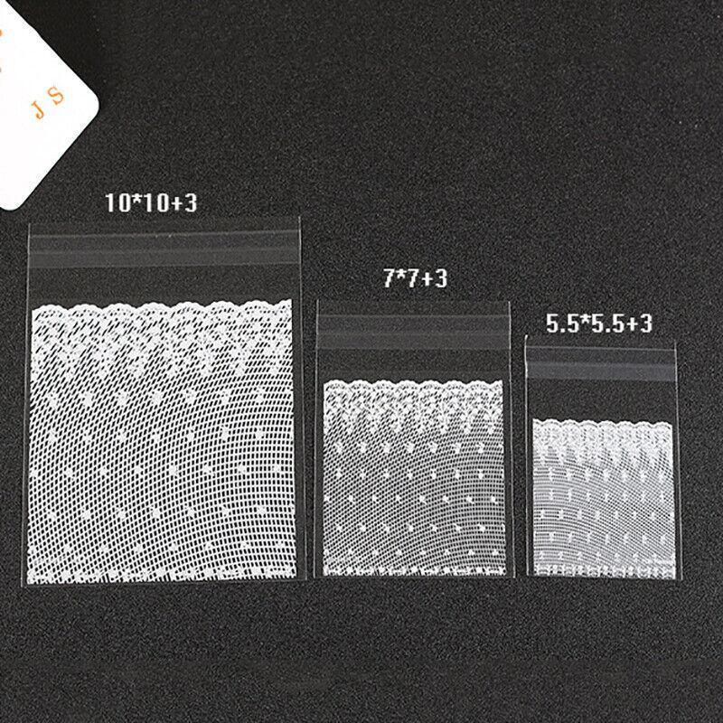 Clear Self-Adhesive Cookie Bags with Lace Print - 7 x 7 cm Plus 3 cm - view 5