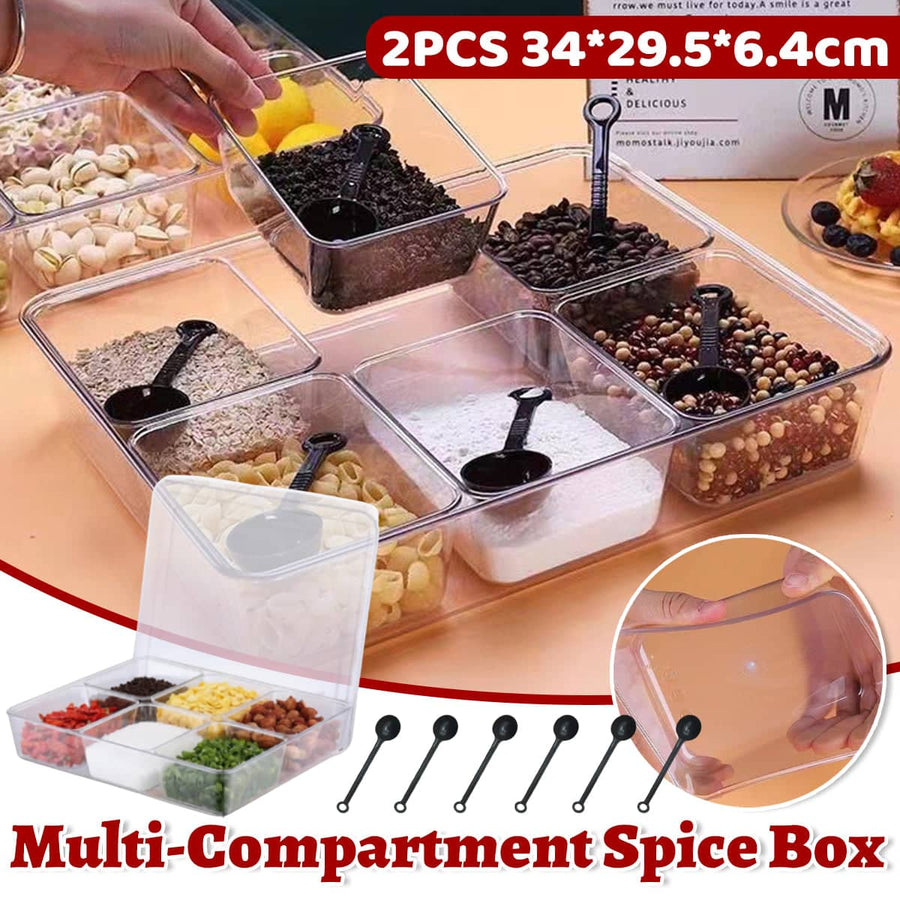 Clear Storage Organiser Box with 6 Compartments and Lid, Set of 2