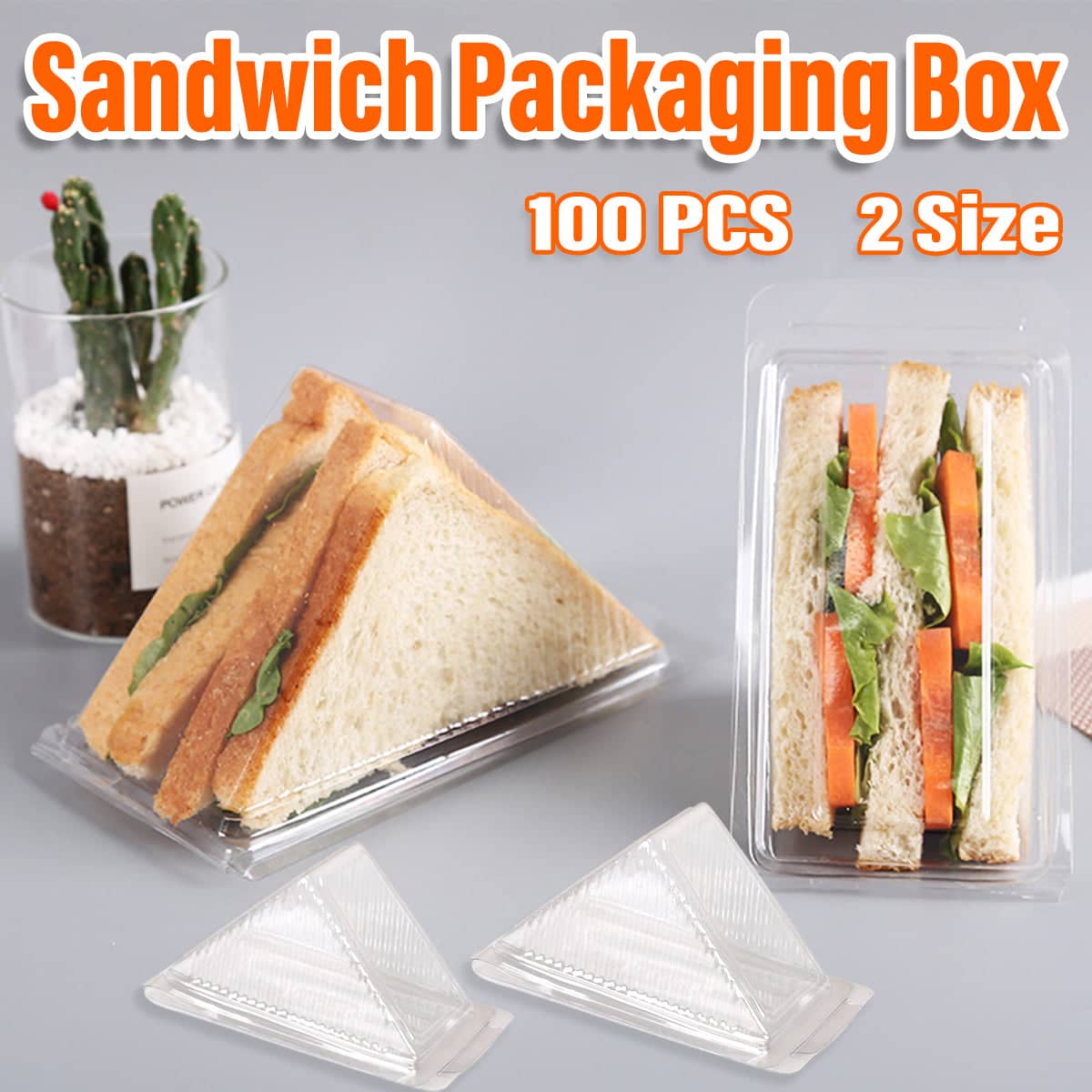 Clear Triangle Sandwich Boxes, Pack of 100 - Large (10 x 5.3 x 7.2 cm) - view 2