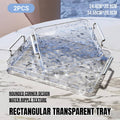 Clear Water Ripple Acrylic Serving Trays with Handles Set of 2