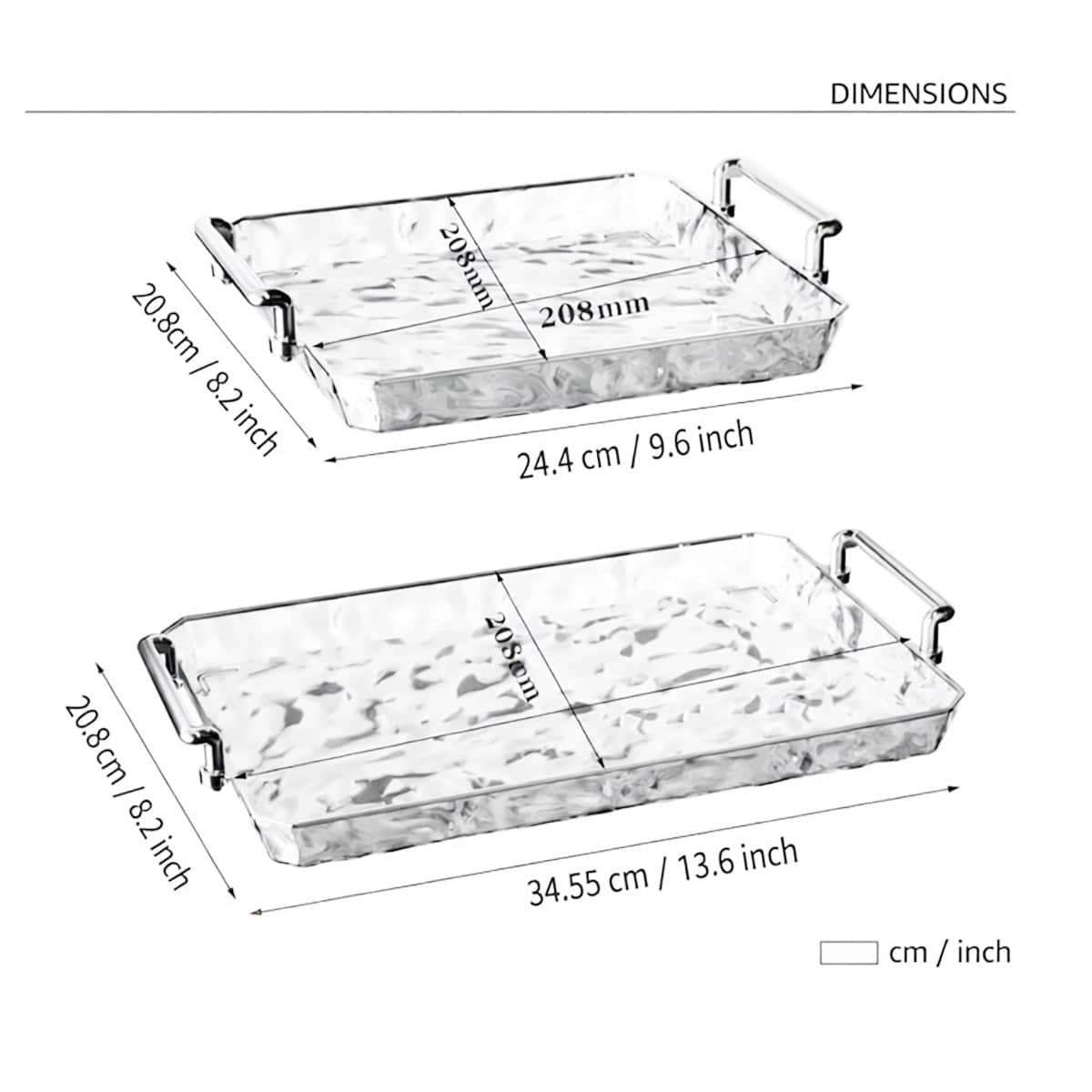 Clear Water Ripple Acrylic Serving Trays with Handles Set of 2 - view 3