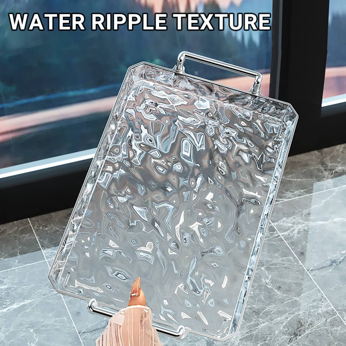 Clear Water Ripple Acrylic Serving Trays with Handles Set of 2 - view 4
