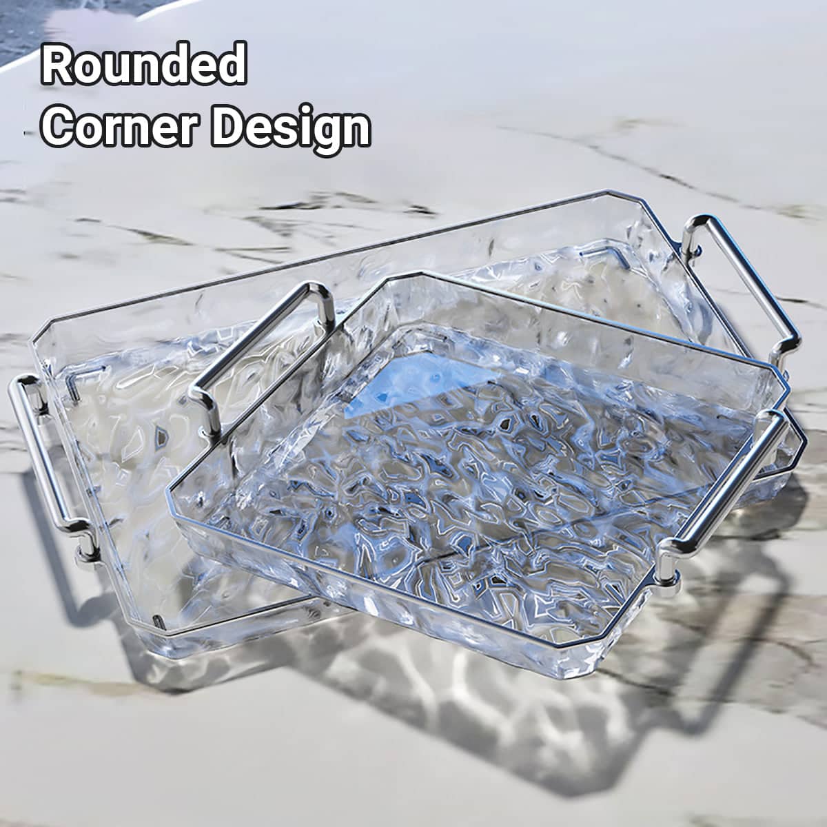 Clear Water Ripple Acrylic Serving Trays with Handles Set of 2 - view 5