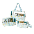 Clear Waterproof PVC Makeup Travel Bag Set, Pack of 3 - Blue