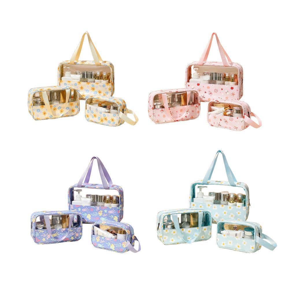 Clear Waterproof PVC Makeup Travel Bag Set, Pack of 3 - Pink - view 3