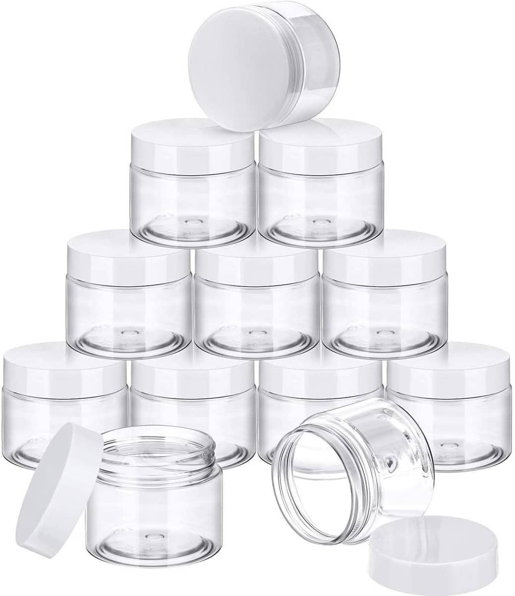 Clear Wide Mouth Cream Jars with White Lids - 30 ml, Pack of 10