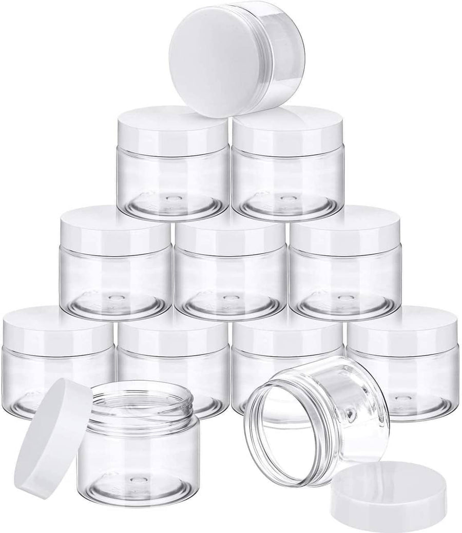 Clear Wide Mouth Cream Jars with White Lids - 80 ml, Pack of 10