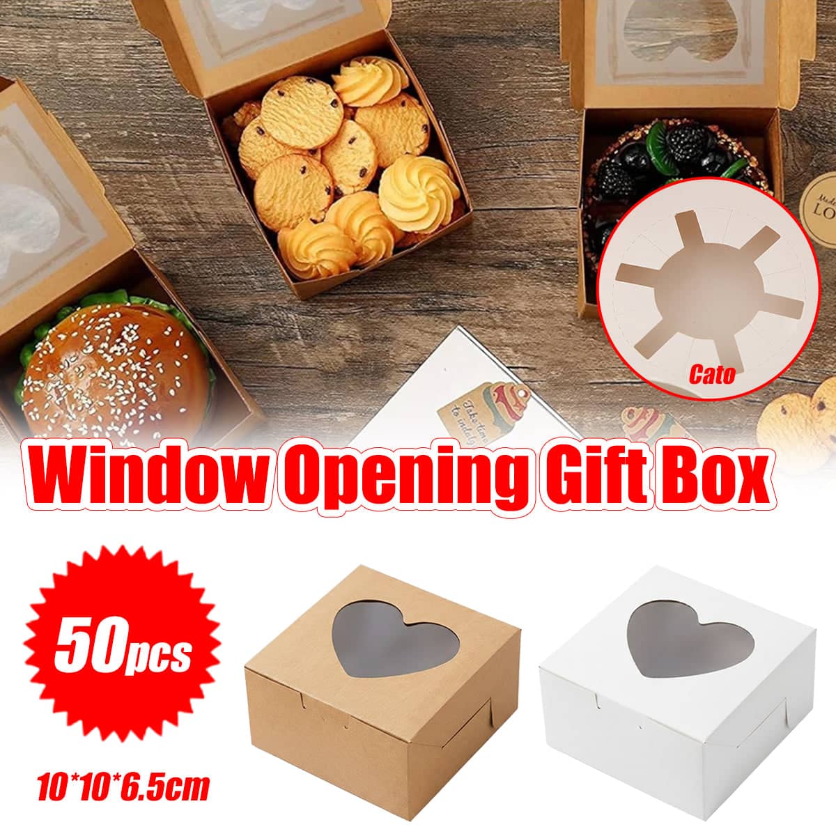 Clear Window Dessert Cake Boxes, Pack of 50 - White - view 2