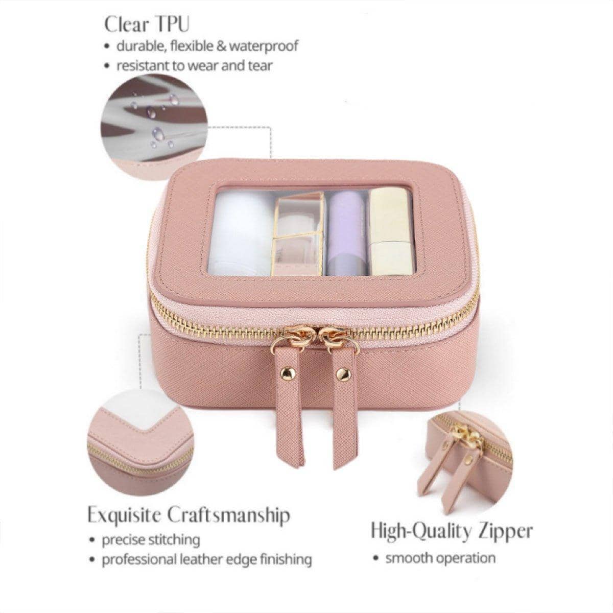 Clear Window Travel Makeup Bag, Waterproof Cosmetic Pouch - Black - view 5