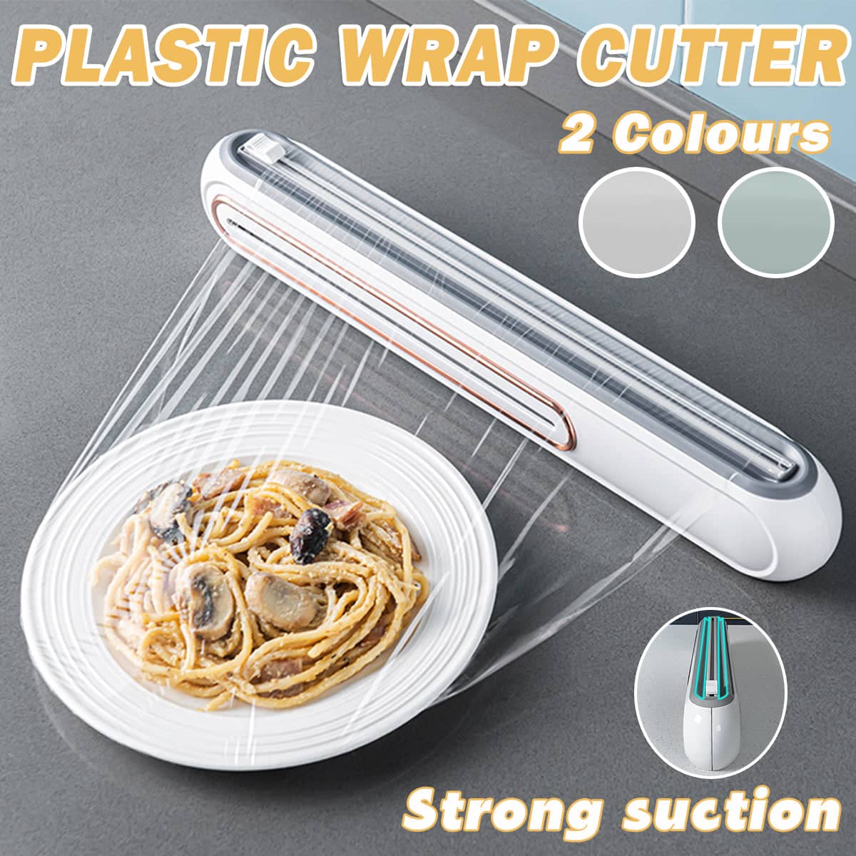 Cling Film Cutter Box Plastic Wrap Dispenser Sliding Container Fits Rolls up to 32 cm - White - view 2
