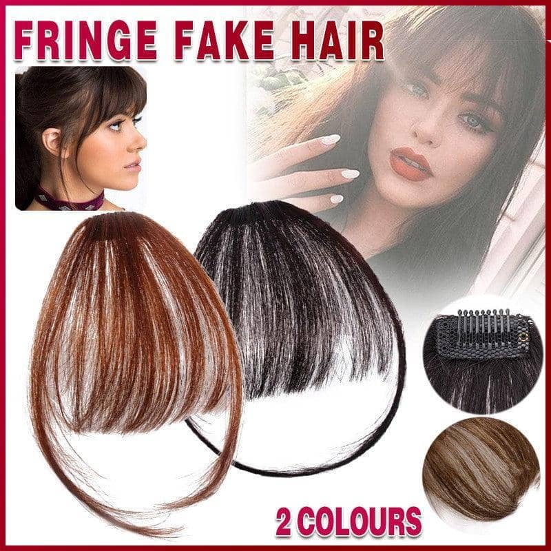 Clip in Hair Bangs Fringe Extension, Straight Synthetic - Light Brown - view 2
