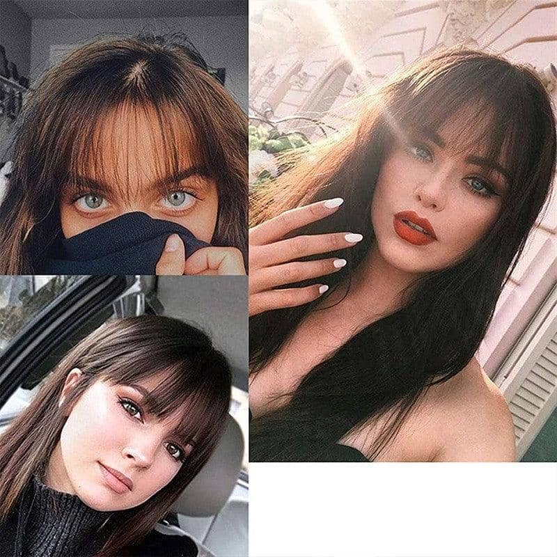 Clip in Hair Bangs Fringe Extension, Straight Synthetic - Light Brown - view 4
