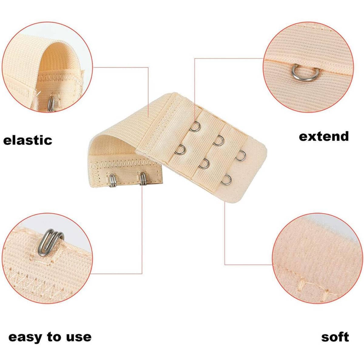 Clip-On Bra Extender with 4 Hooks, Soft Cotton and Velvet - White - view 3