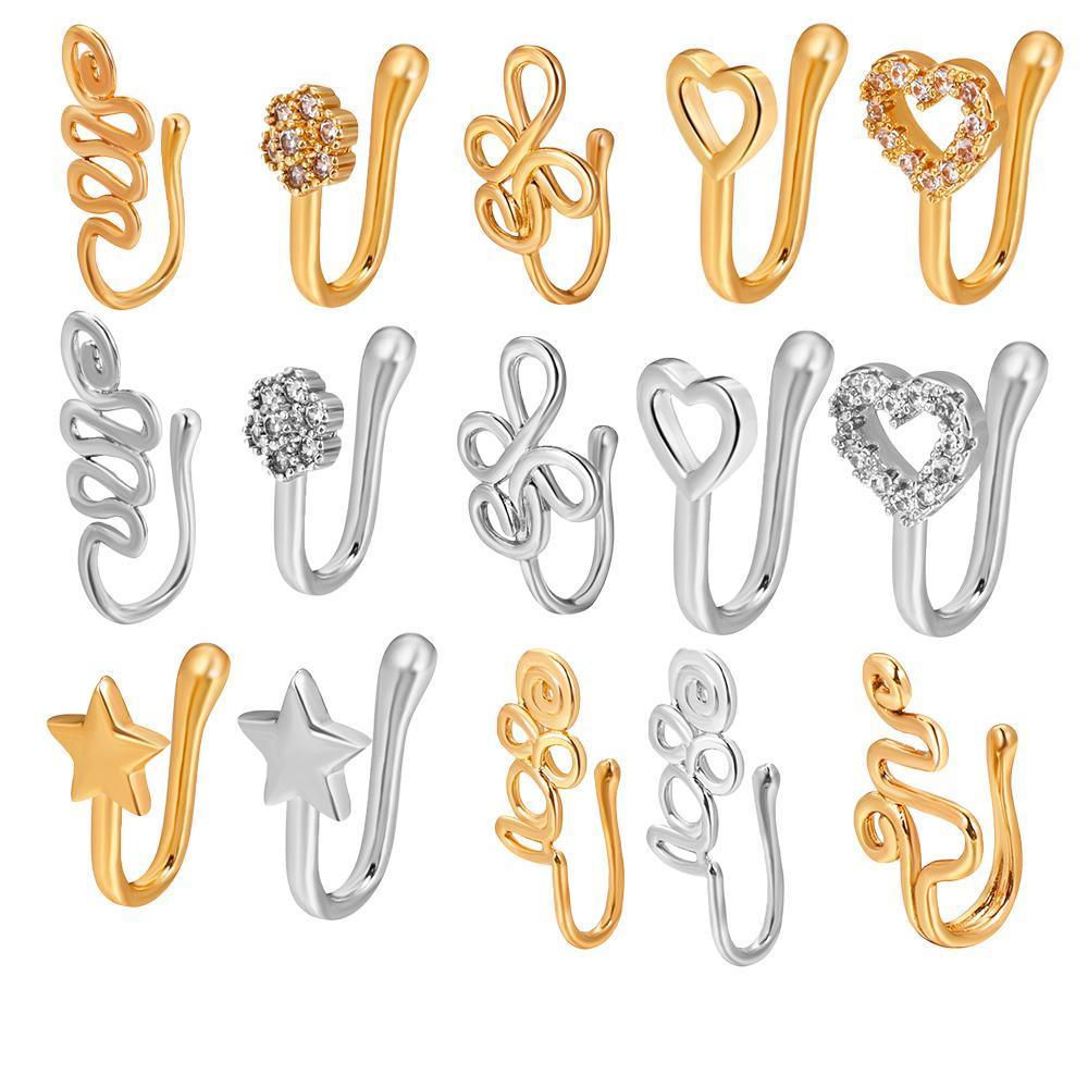 Clip-On Fake Nose Ring Cuff - Gold Intertwined Loops - view 3