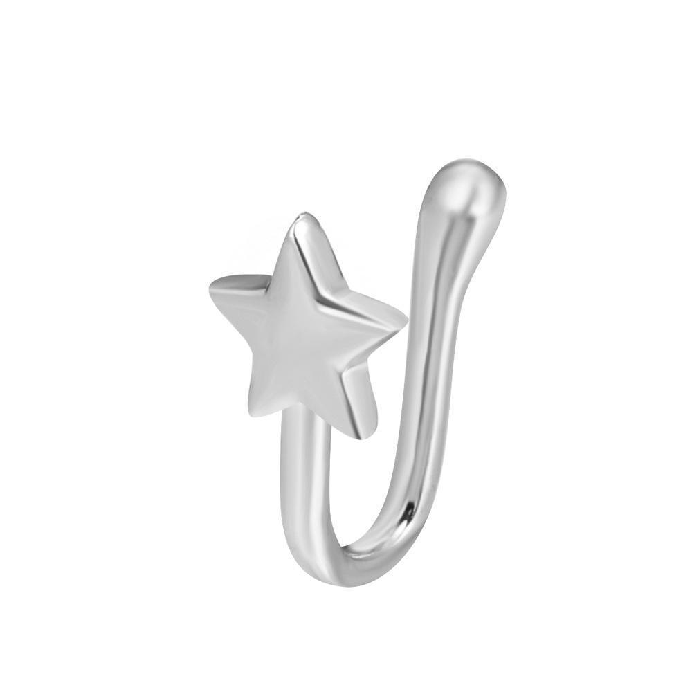 Clip-On Fake Nose Ring Cuff, Non-Piercing - Silver Star