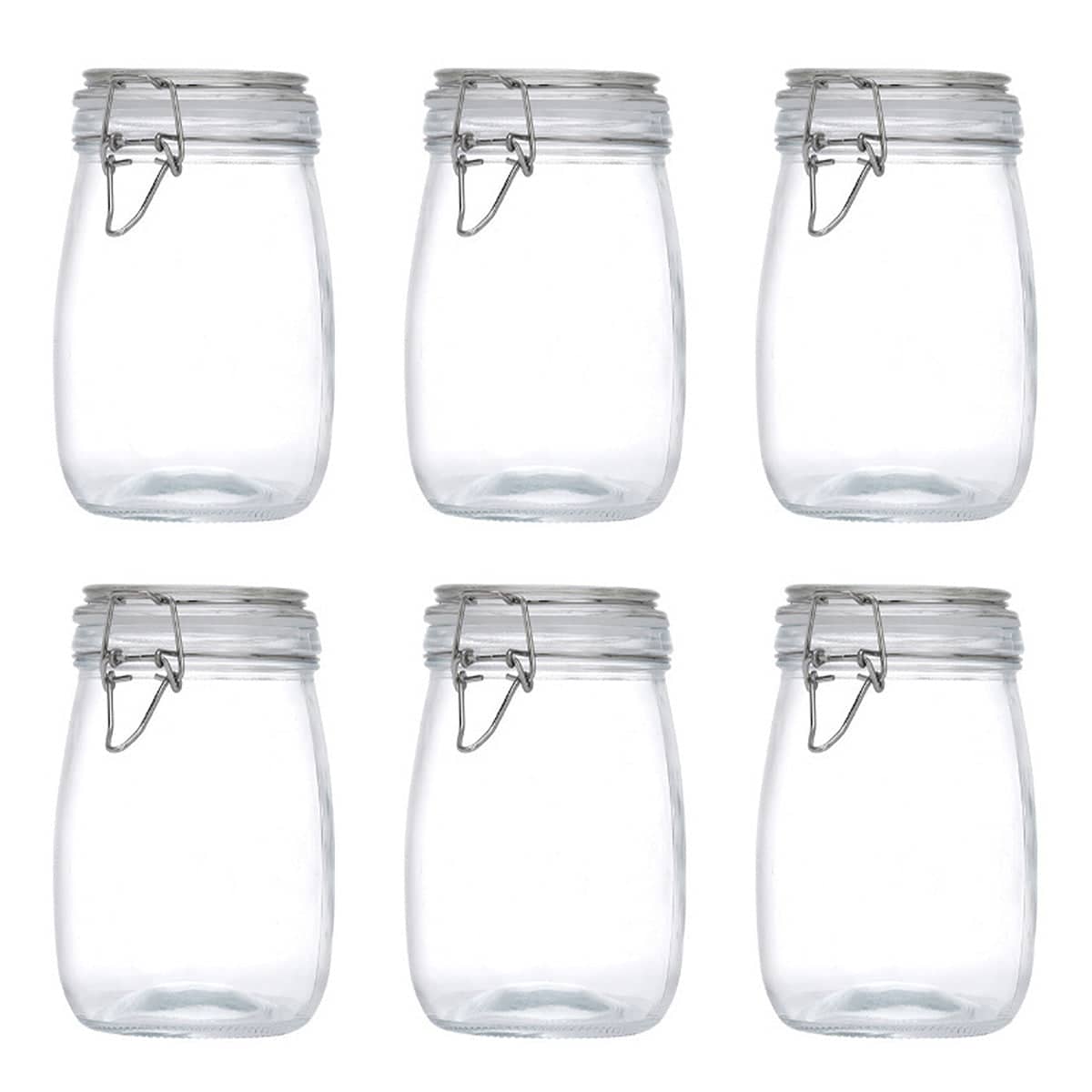 Clip on Glass Storage Jars with Wire Clasp and Silicone Seal, 6 Pack - 1000 ml