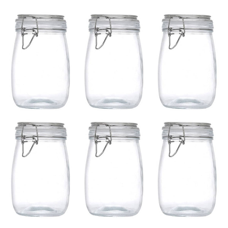Clip on Glass Storage Jars with Wire Clasp and Silicone Seal, 6 Pack - 1000 ml