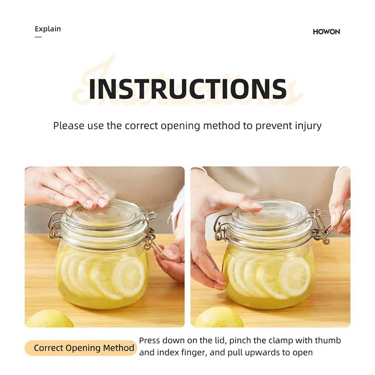 Clip on Glass Storage Jars with Wire Clasp and Silicone Seal, 6 Pack - 1000 ml - view 5
