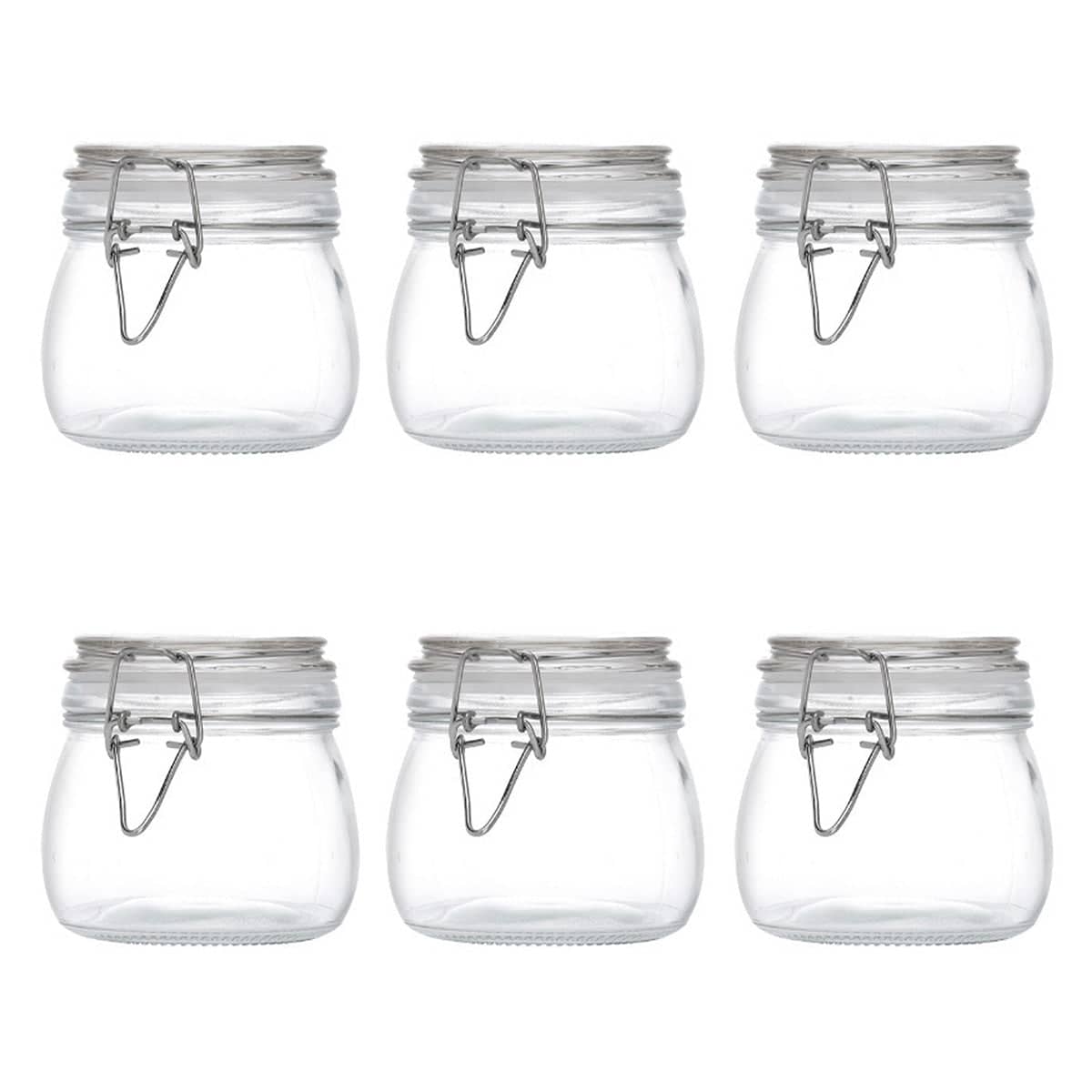 Clip on Glass Storage Jars with Wire Clasp and Silicone Seal, 6 Pack - 500 ml