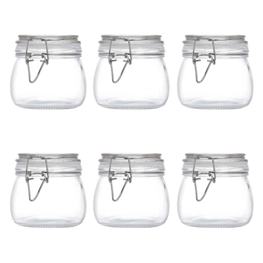Clip on Glass Storage Jars with Wire Clasp and Silicone Seal, 6 Pack - 500 ml