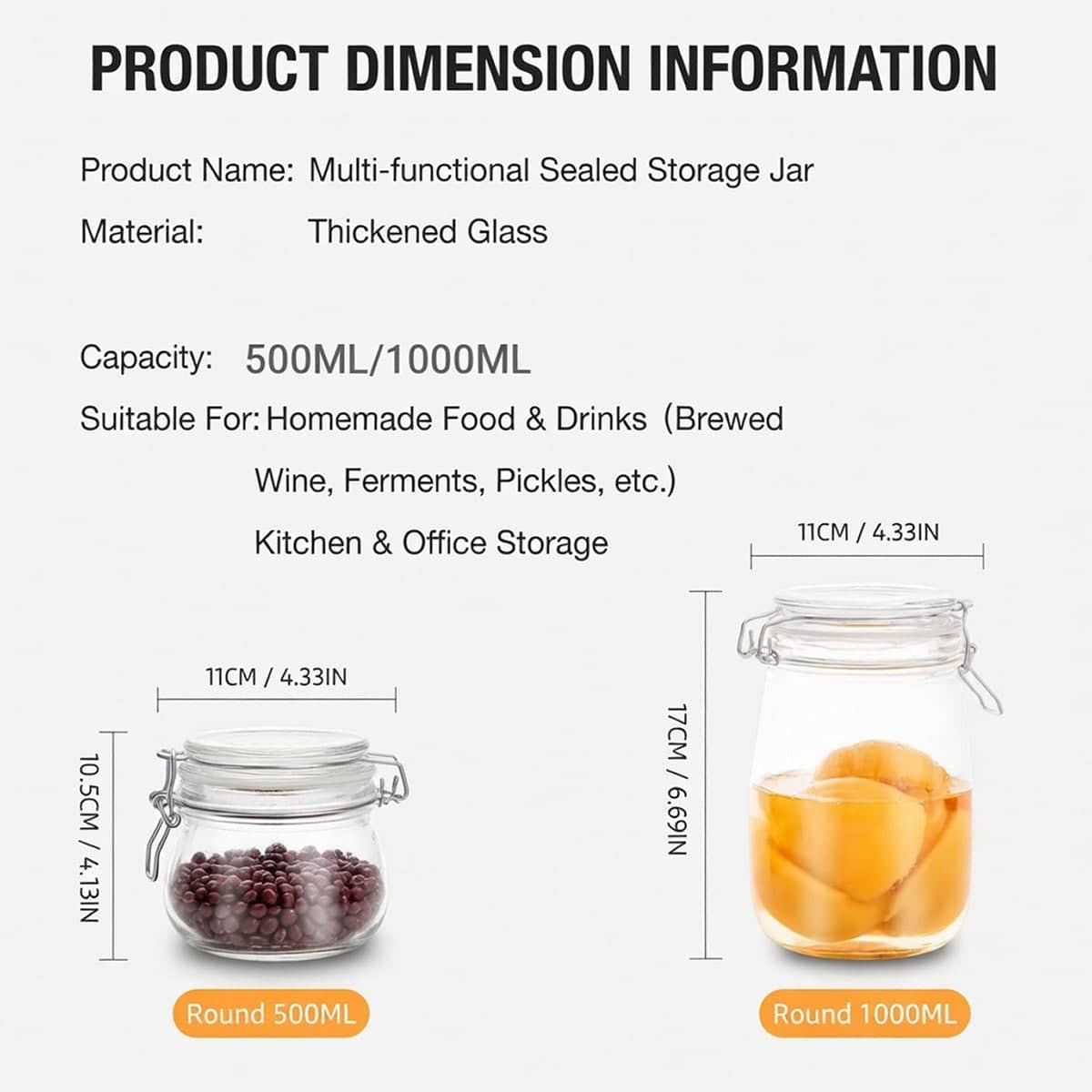 Clip on Glass Storage Jars with Wire Clasp and Silicone Seal, 6 Pack - 500 ml - view 4