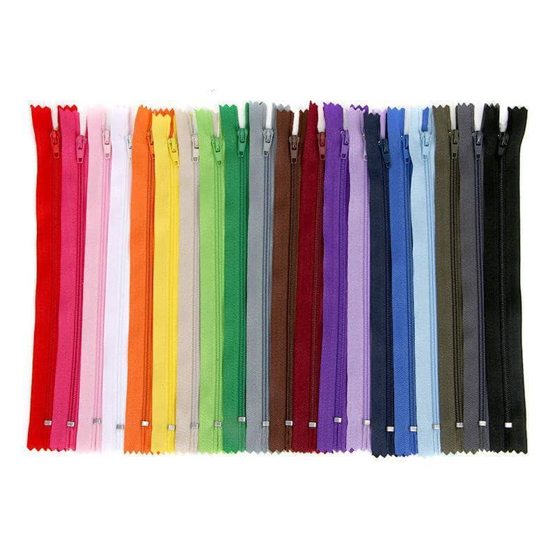 Closed End Nylon Zippers, 20 cm, Pack of 20 - Assorted Colours
