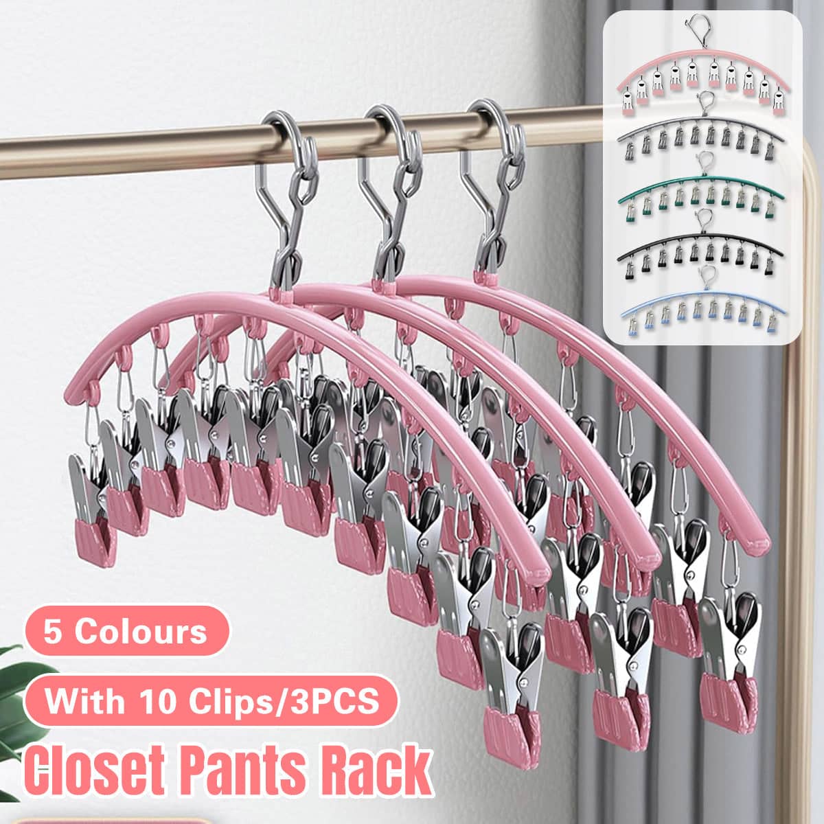 Clothes Drying Racks with 10 Clips Each, Pack of 3 - Pink - view 2