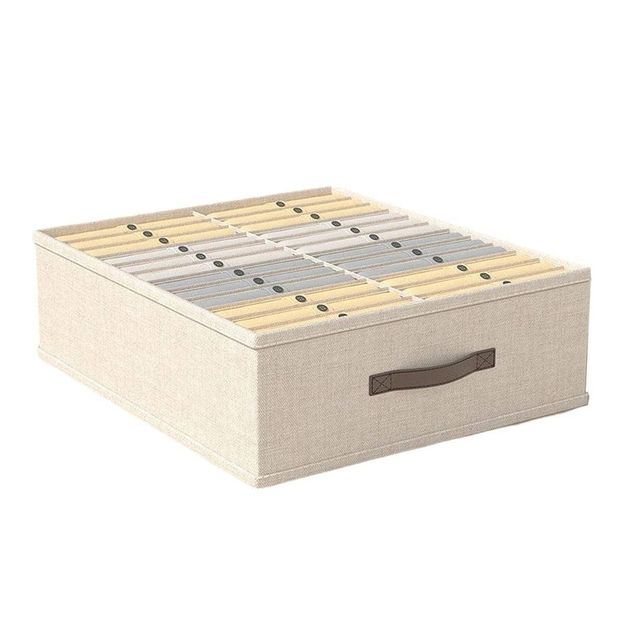 Clothes Storage Box with Dividers, Stackable 600D Fabric - Beige, 24 Compartments