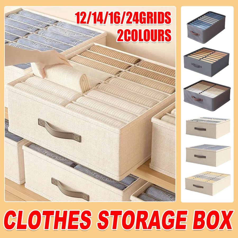 Clothes Storage Box with Dividers, Stackable 600D Fabric - Grey, 16 Compartments