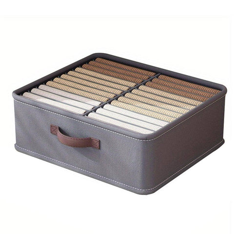 Clothes Storage Box with Dividers, Stackable 600D Fabric - Grey, 24 Compartments