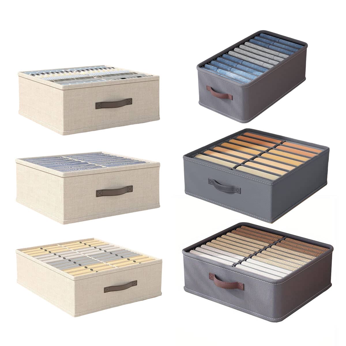 Clothes Storage Box with Dividers, Stackable 600D Fabric - Grey, 24 Compartments - view 2
