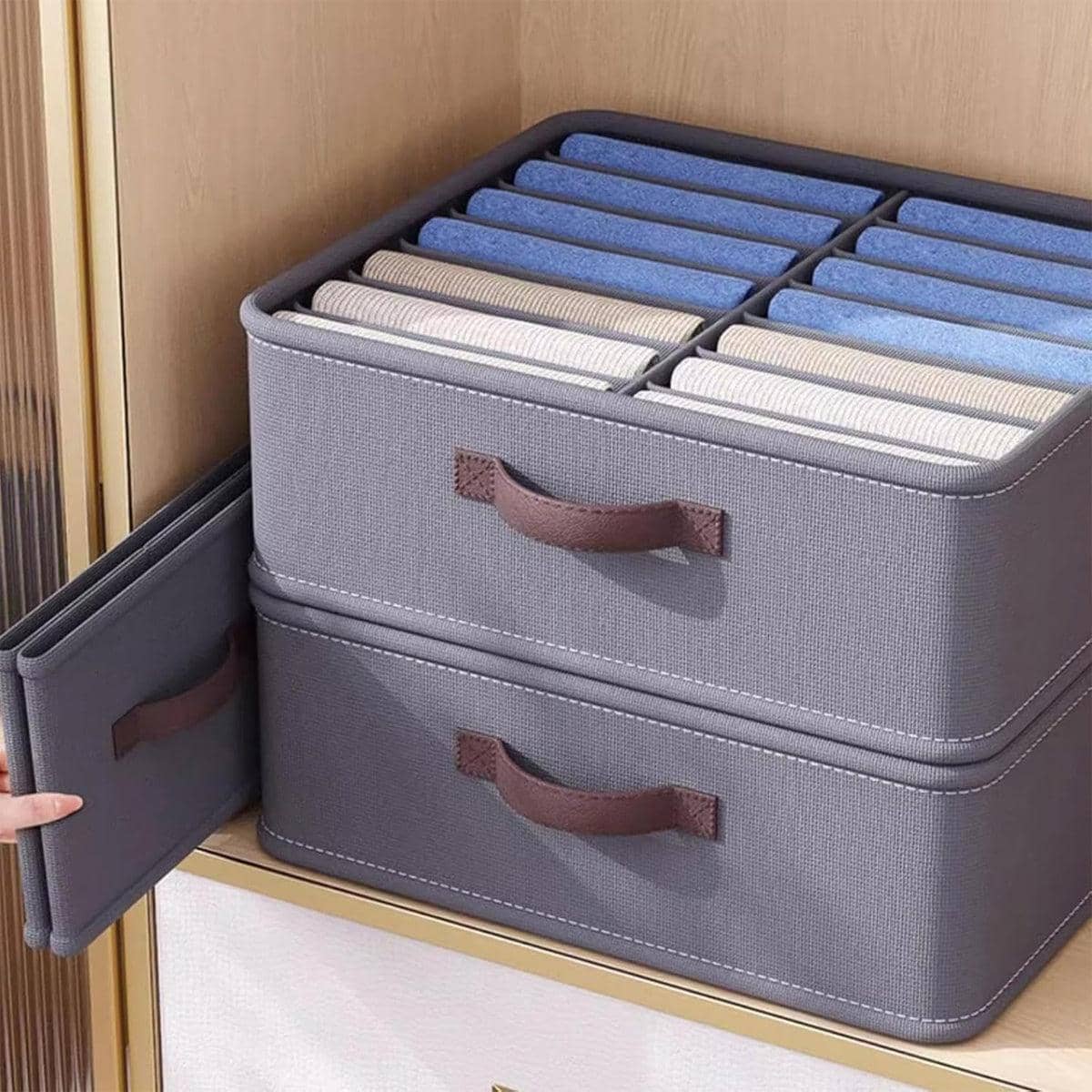 Clothes Storage Box with Dividers, Stackable 600D Fabric - Grey, 24 Compartments - view 4