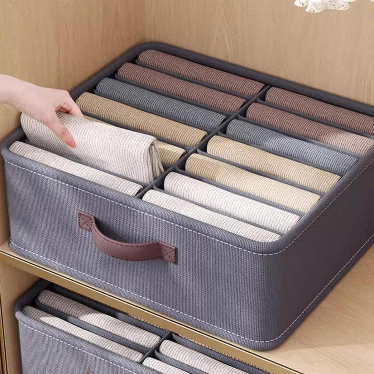 Clothes Storage Box with Dividers, Stackable 600D Fabric - Grey, 24 Compartments - view 5