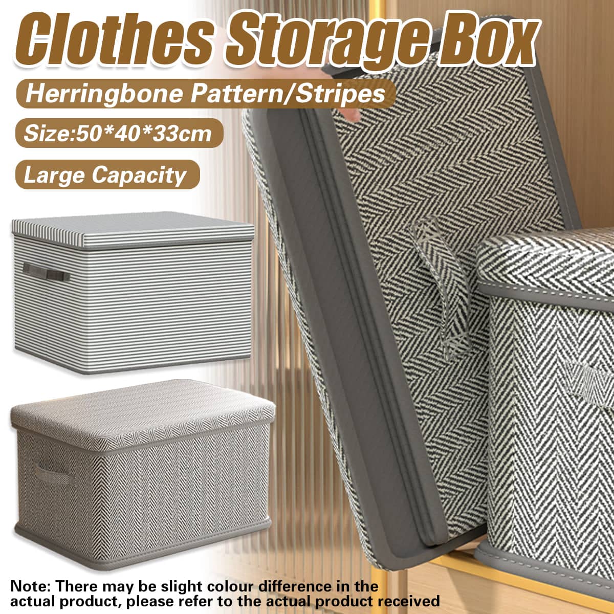 Clothes Storage Box Large Capacity Foldable for Wardrobe Closet Home Storage - Grey and White Stripe - view 2