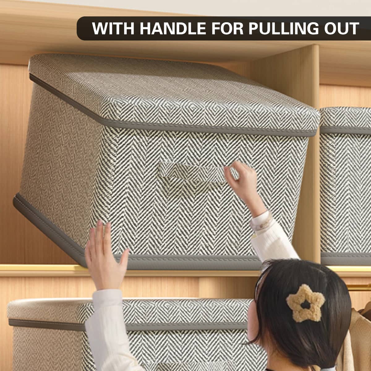 Clothes Storage Box Large Capacity Foldable for Wardrobe Closet Home Storage - Grey and White Stripe - view 5
