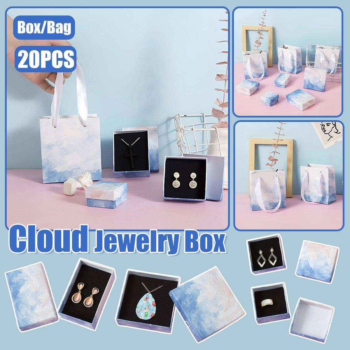 Cloud Pattern Jewellery Gift Boxes, Pack of 20 - 5 x 8 x 3 cm - view 2