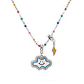 Cloud Pendant Necklace with Smiling Face and Multicoloured Beaded Chain - view 2