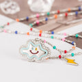 Cloud Pendant Necklace with Smiling Face and Multicoloured Beaded Chain - view 4