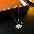 Cloud Pendant Necklace with Smiling Face and Multicoloured Beaded Chain - view 5