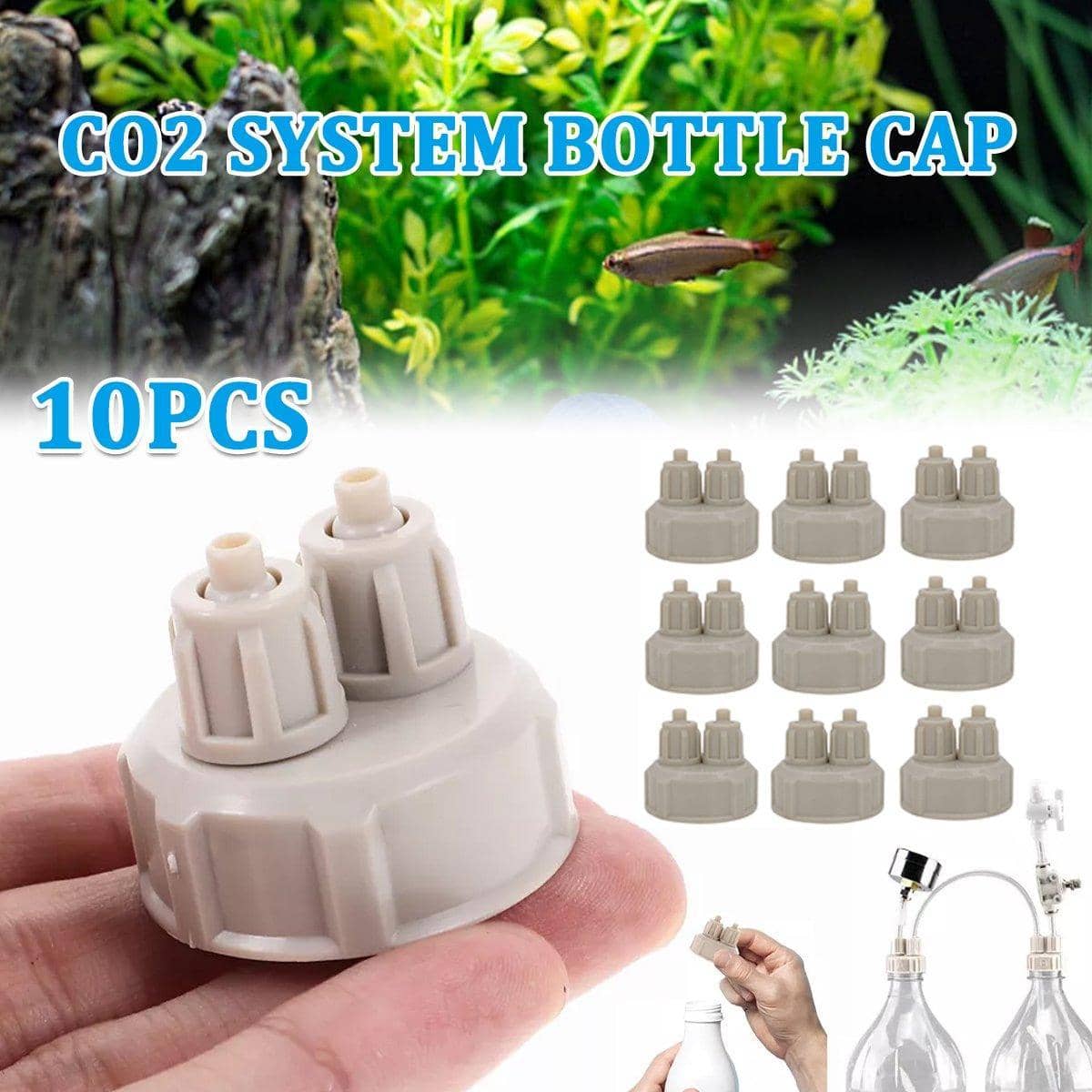 CO2 Generator Bottle Cap for Aquarium DIY Air Diffuser, Pack of 10
