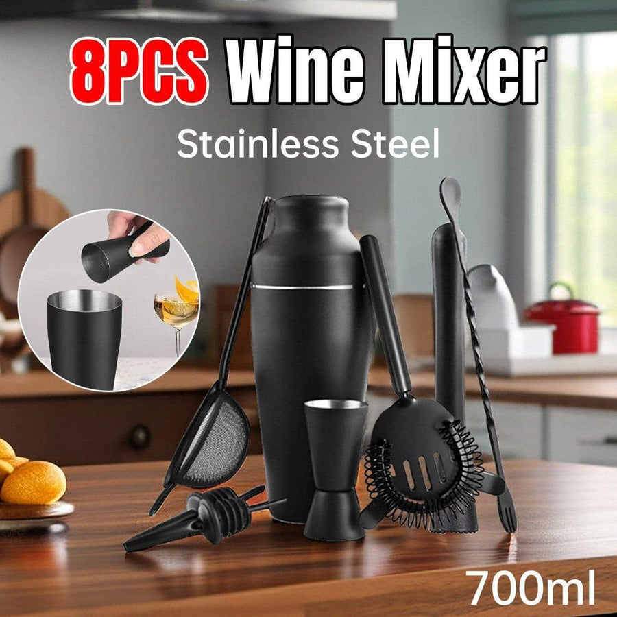 Cocktail Shaker Set 8 Piece Stainless Steel Bartender Tools 700 ml Black