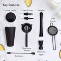 Cocktail Shaker Set 8 Piece Stainless Steel Bartender Tools 700 ml Black - view 5