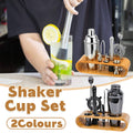 Cocktail Shaker Set Stainless Steel Bar Tools with Bamboo Stand - Black - view 2