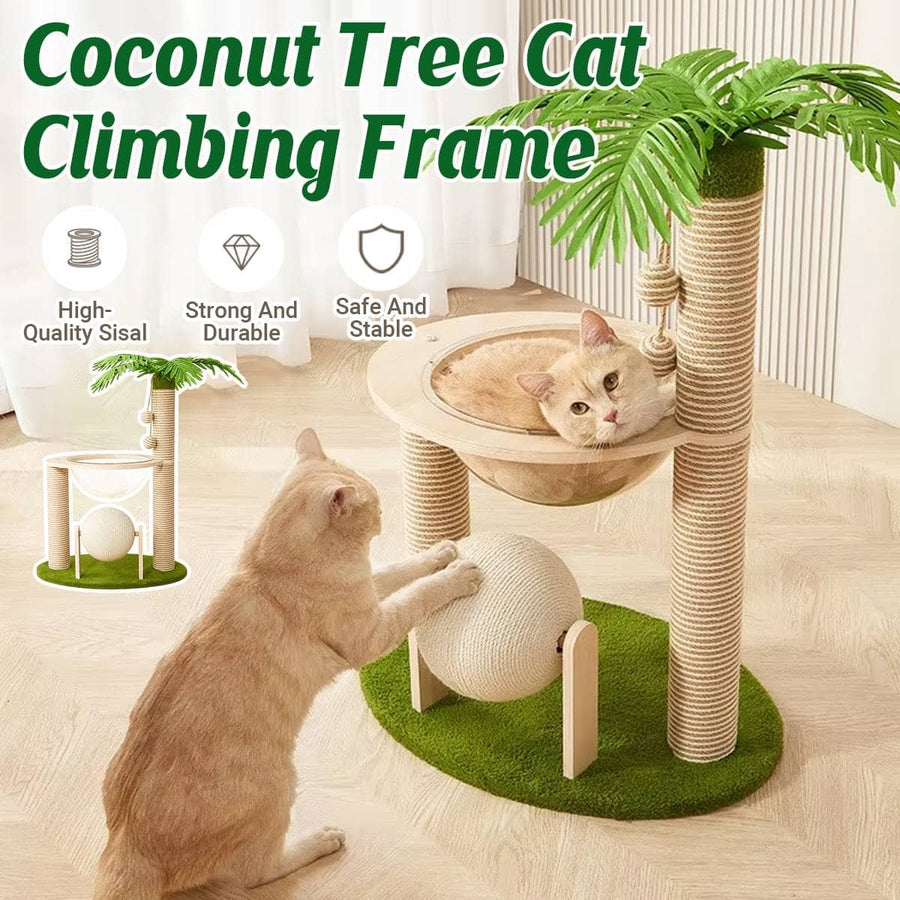 Coconut Palm Cat Tree with Capsule Bed, Sisal Scratching Posts and Ball