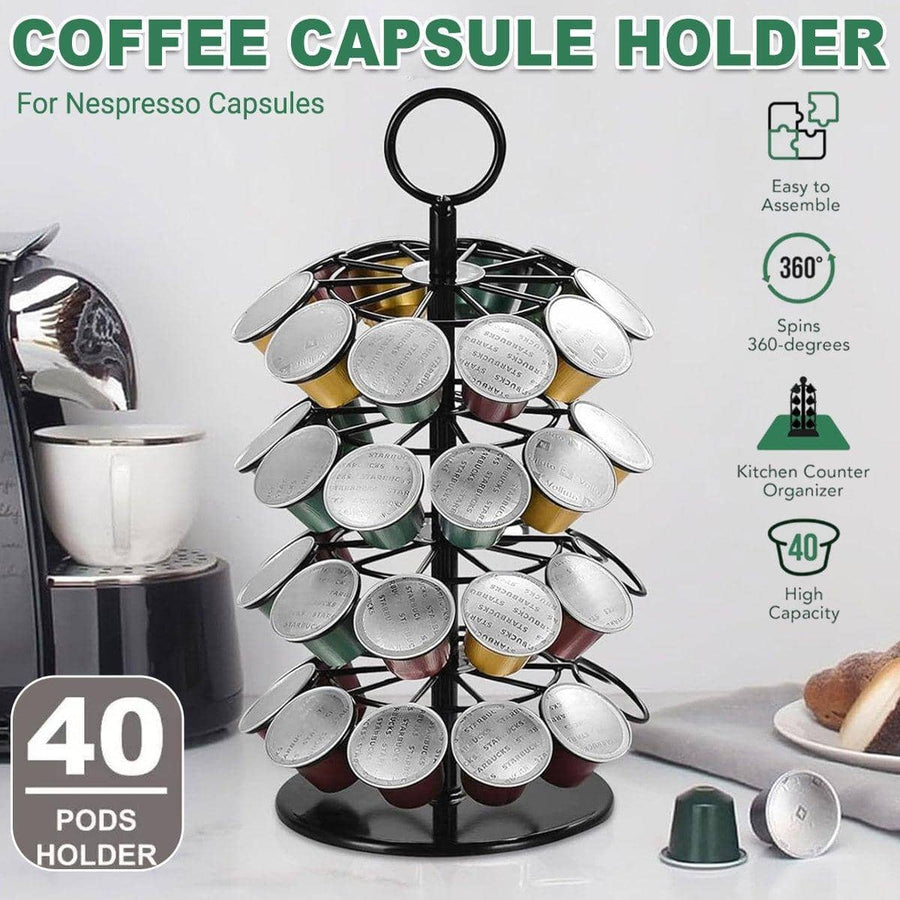 Coffee Capsule Organiser, 360 Degree Rotating Rack - Holds 40 Pods