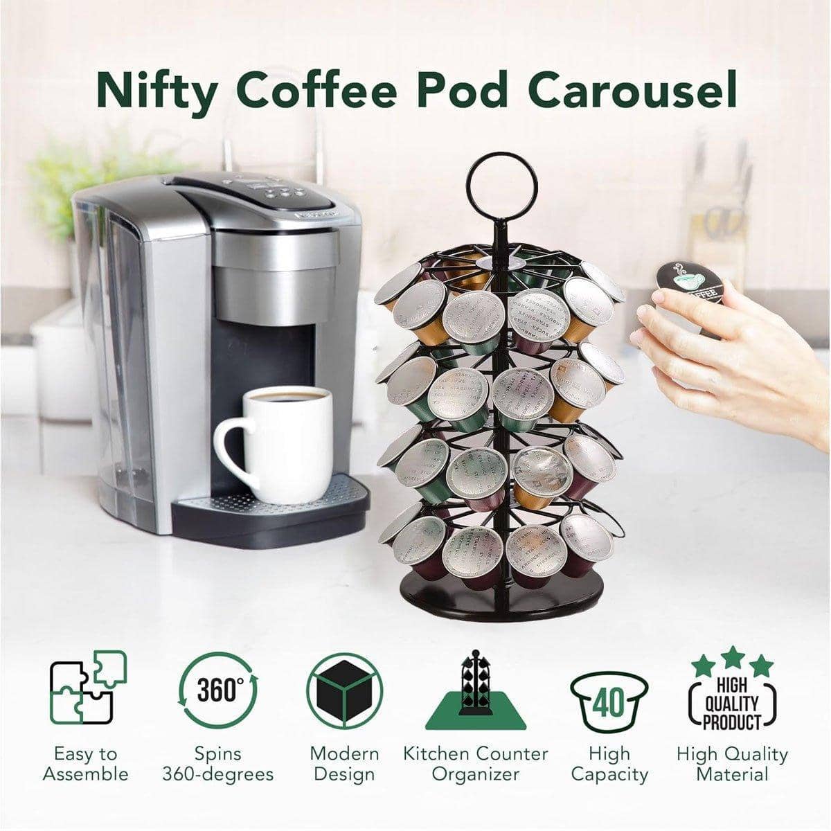 Coffee Capsule Organiser, 360 Degree Rotating Rack - Holds 40 Pods - view 4