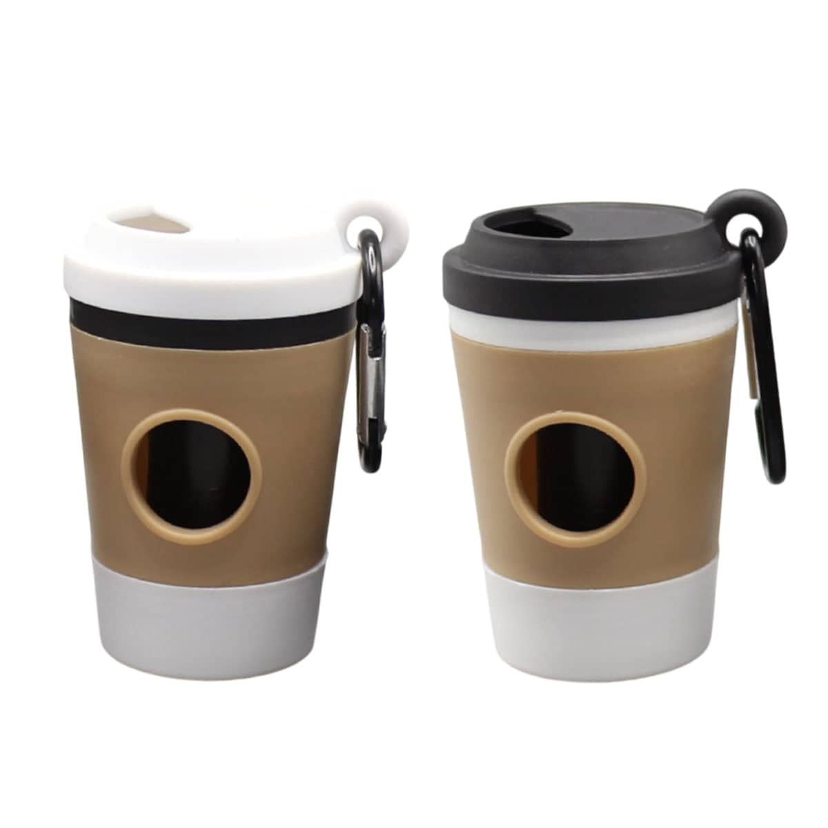 Coffee Cup Dog Poop Bag Dispenser with Carabiner Clip - Black Lid - view 3