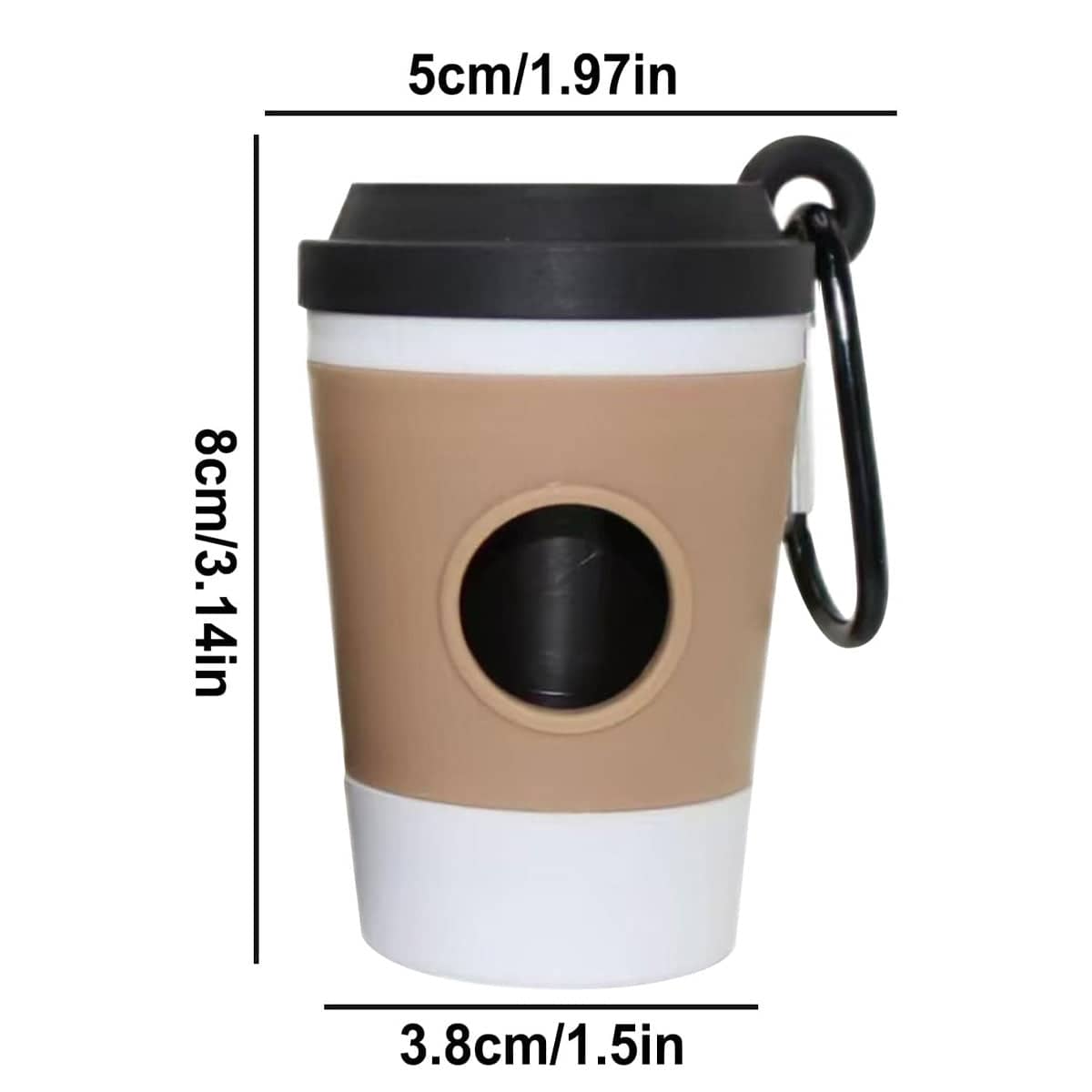 Coffee Cup Dog Poop Bag Dispenser with Carabiner Clip - Black Lid - view 4